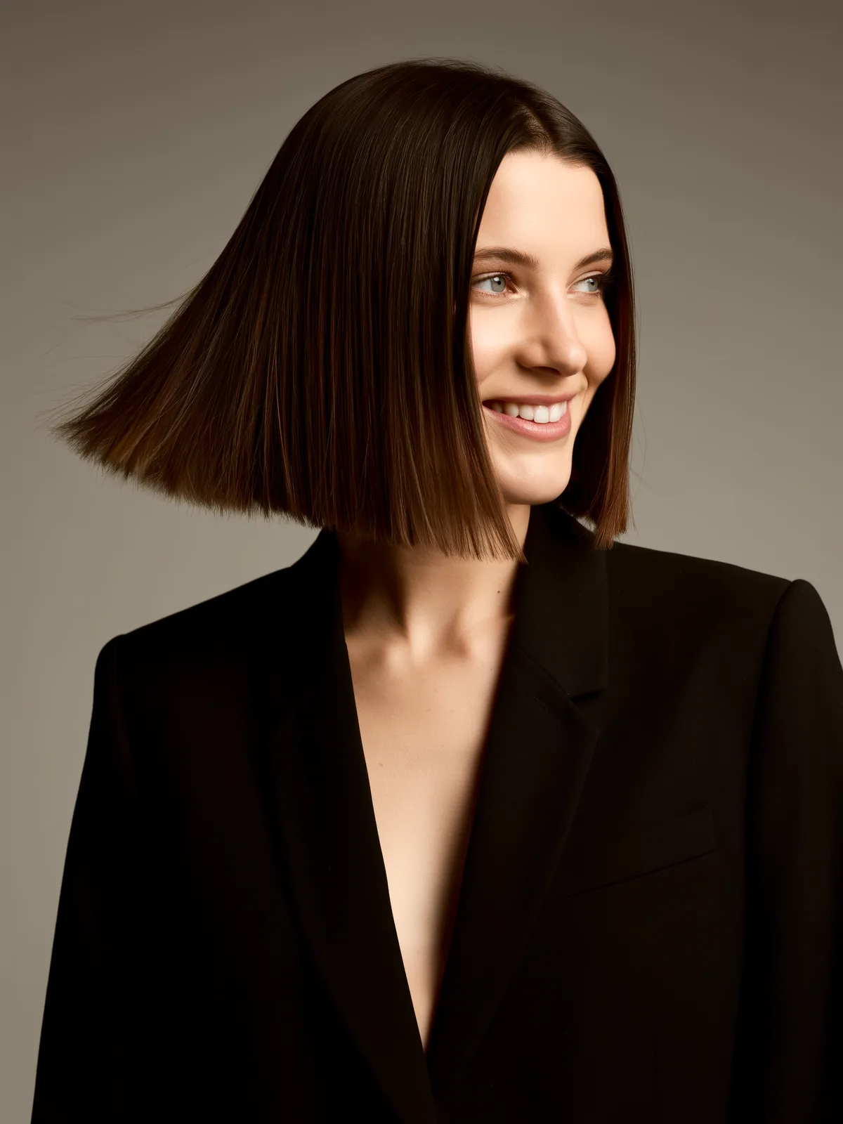 Chin-Length Rich Chocolate Brown Blunt Bob, Air-Dry Friendly